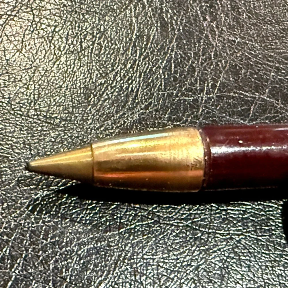 Vintage MCM Norman USA Mechanical Pencil Burgundy Plastic Gold Tone Office Retro